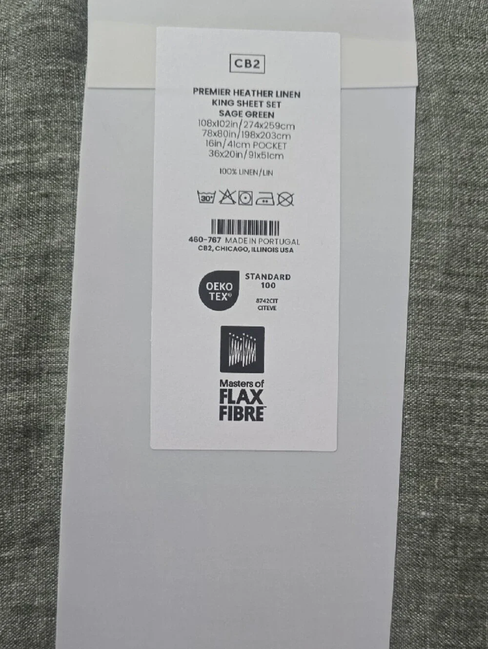 NEW!! Premier Sage Green EUROPEAN FLAX™-Certified Heathered Linen King Sheet Set